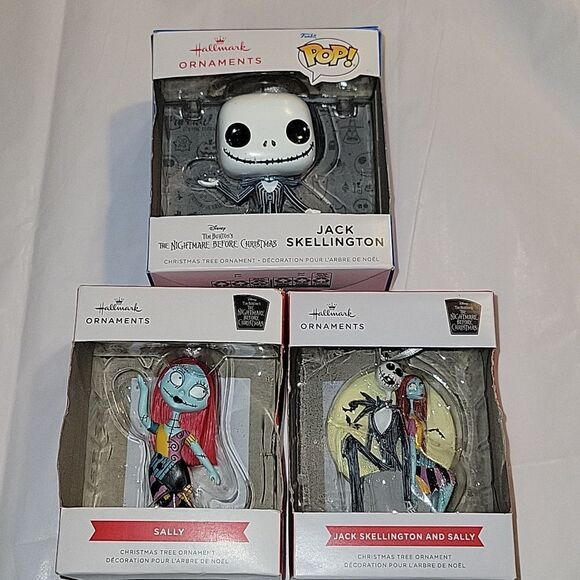 Hallmark Disney Nightmare Before Christmas Ornaments SET Of 3 JACK SALLY - Picture 1 of 7